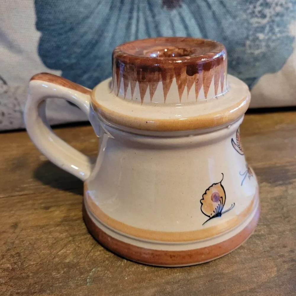 Mexican Pottery Candlestick Holder with Pretty Bird - 1980's